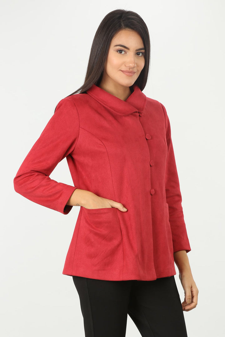 Red Solid Suede Jacket