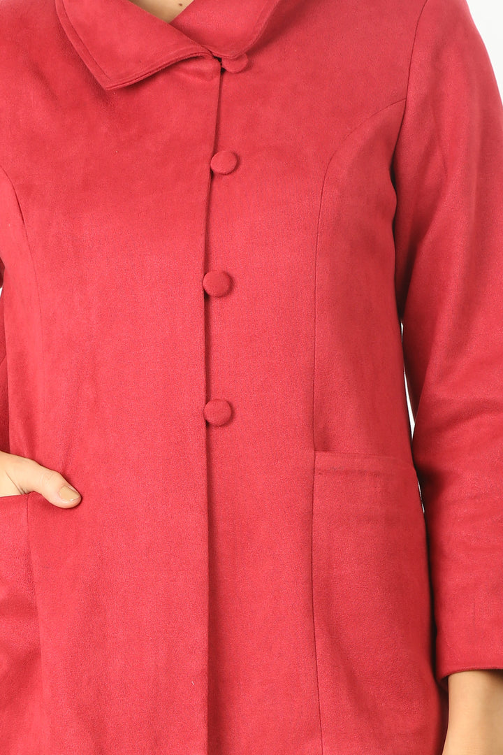 Red Solid Suede Jacket
