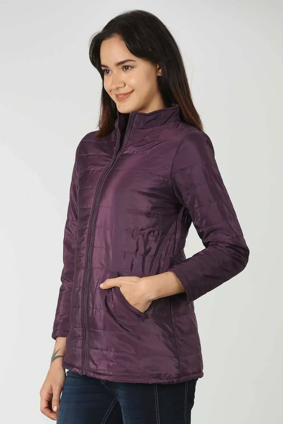 Purple Quilted Taffeta Winter Jacket