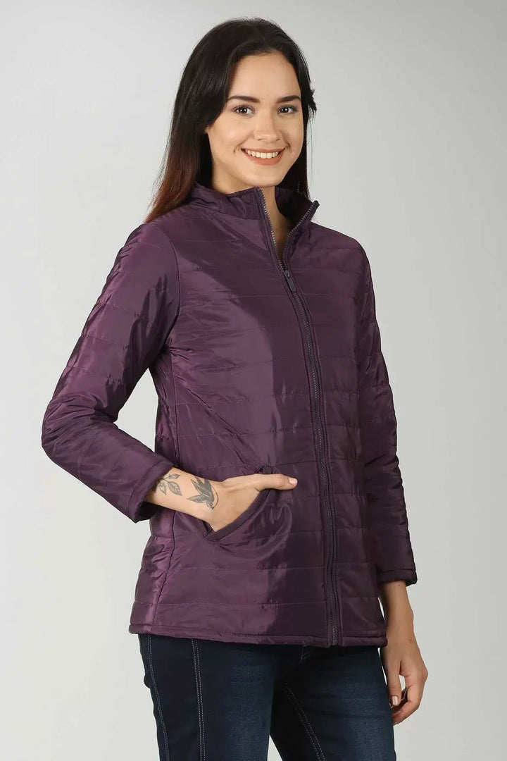 Purple Quilted Taffeta Winter Jacket