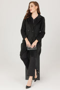 Fur-Embossed Lapel Winter Overcoat - Black