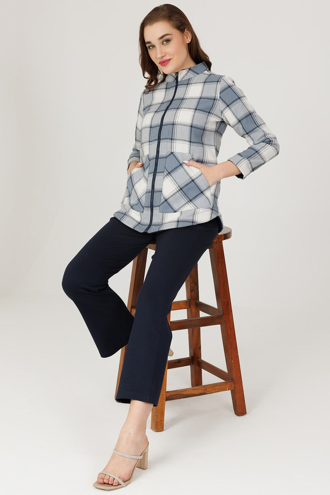 Blue Twill Fleece Check Jacket
