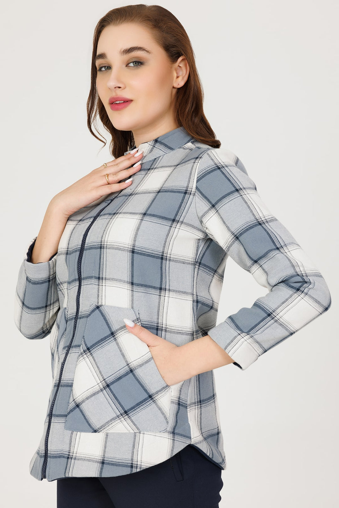 Blue Twill Fleece Check Jacket