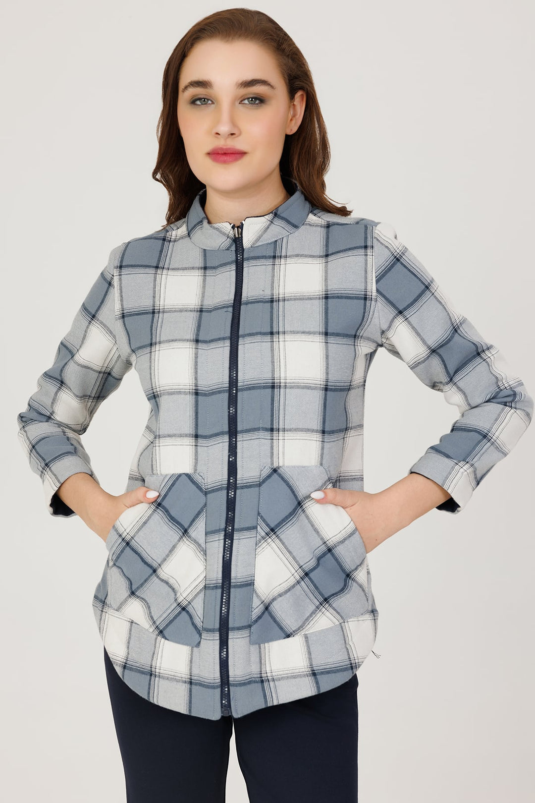 Blue Twill Fleece Check Jacket