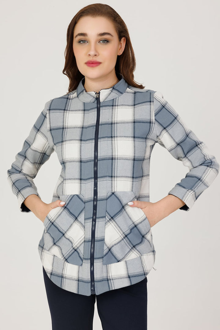 Blue Twill Fleece Check Jacket
