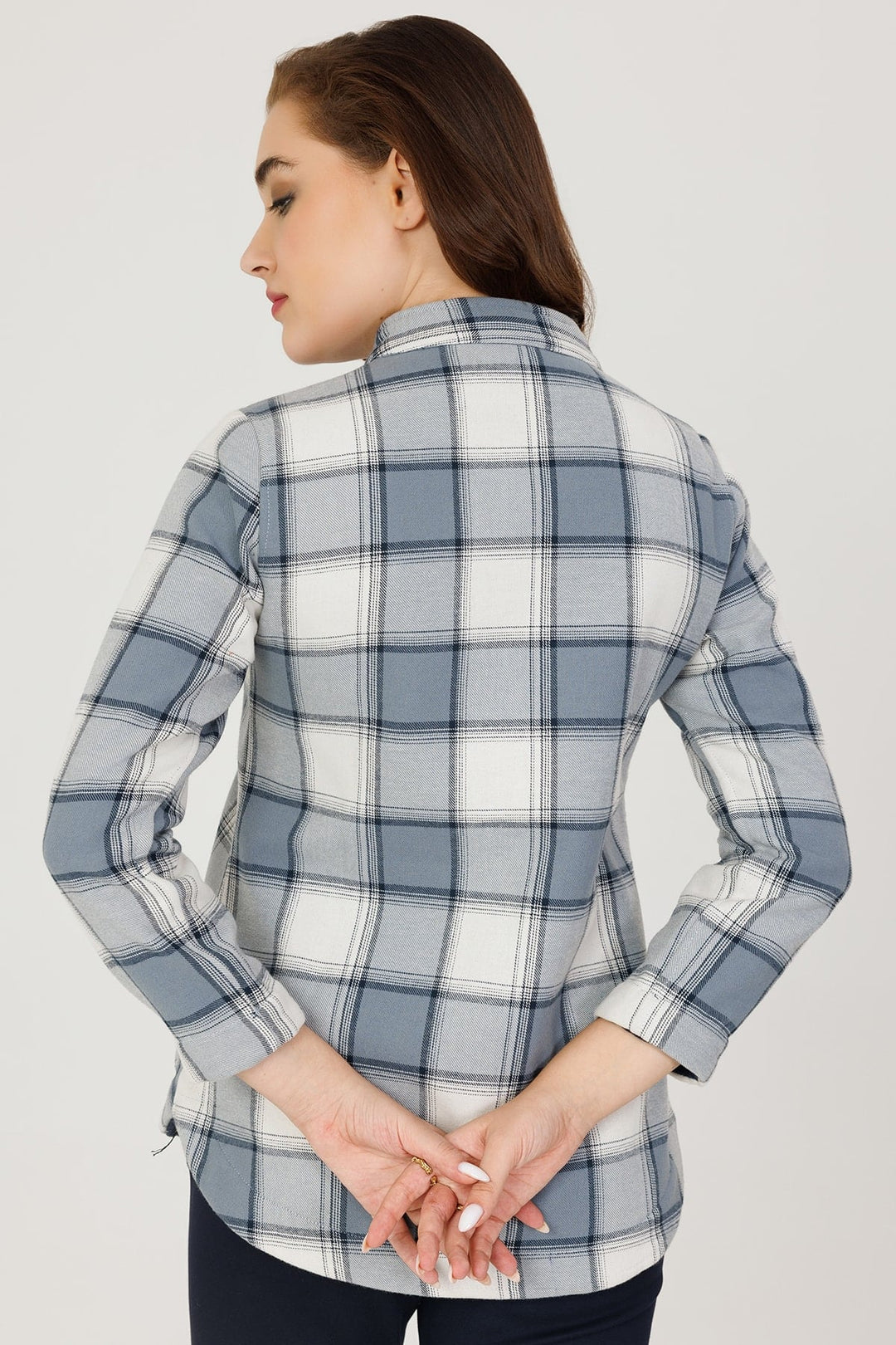 Blue Twill Fleece Check Jacket