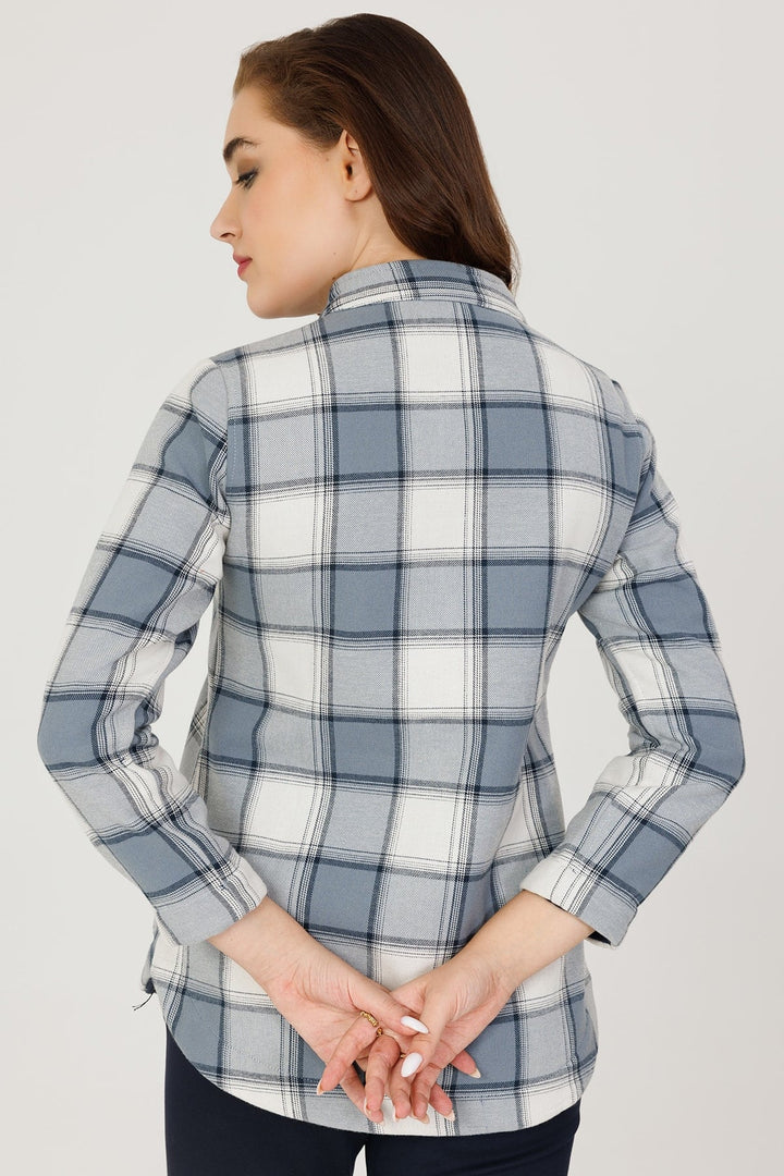 Blue Twill Fleece Check Jacket