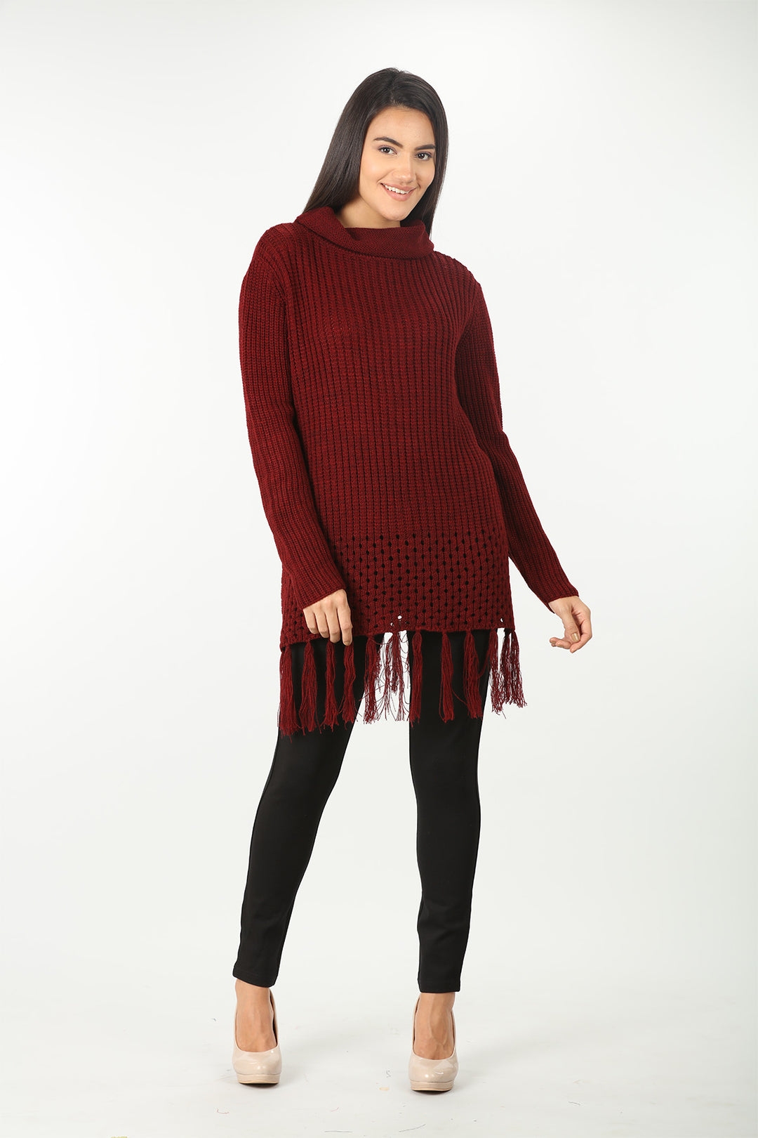 Maroon High Neck Sweater