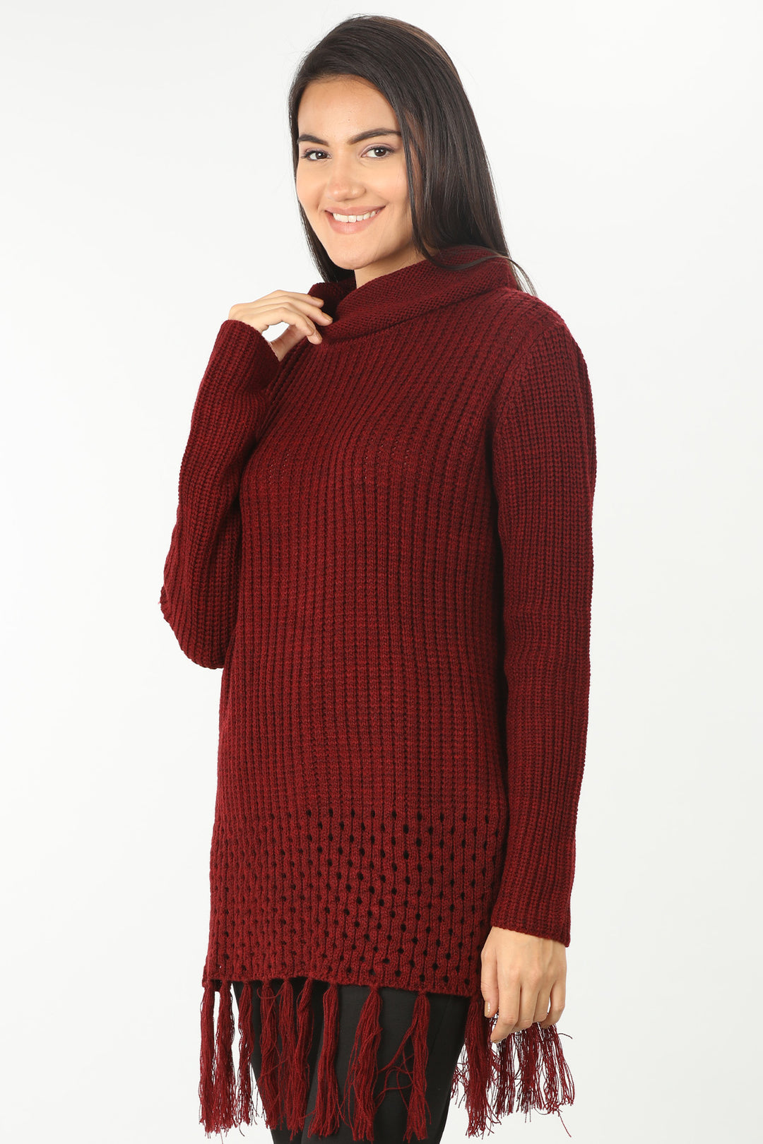 Maroon High Neck Sweater