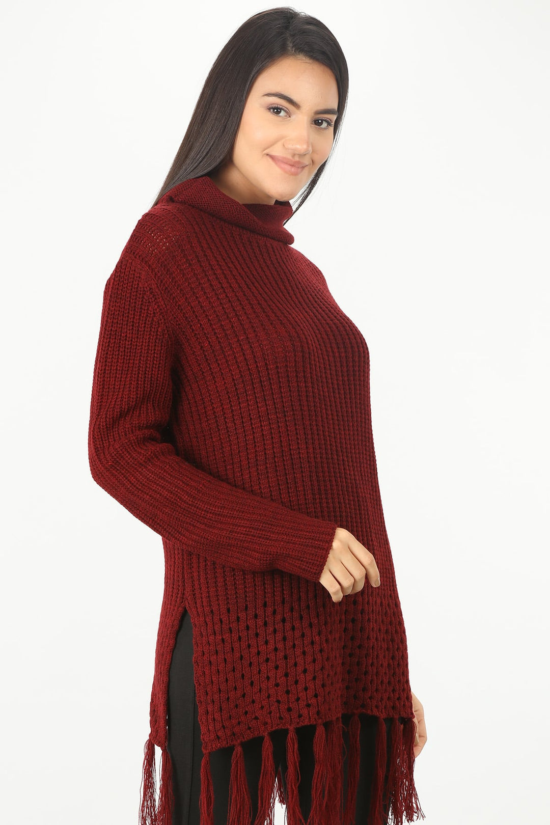 Maroon High Neck Sweater