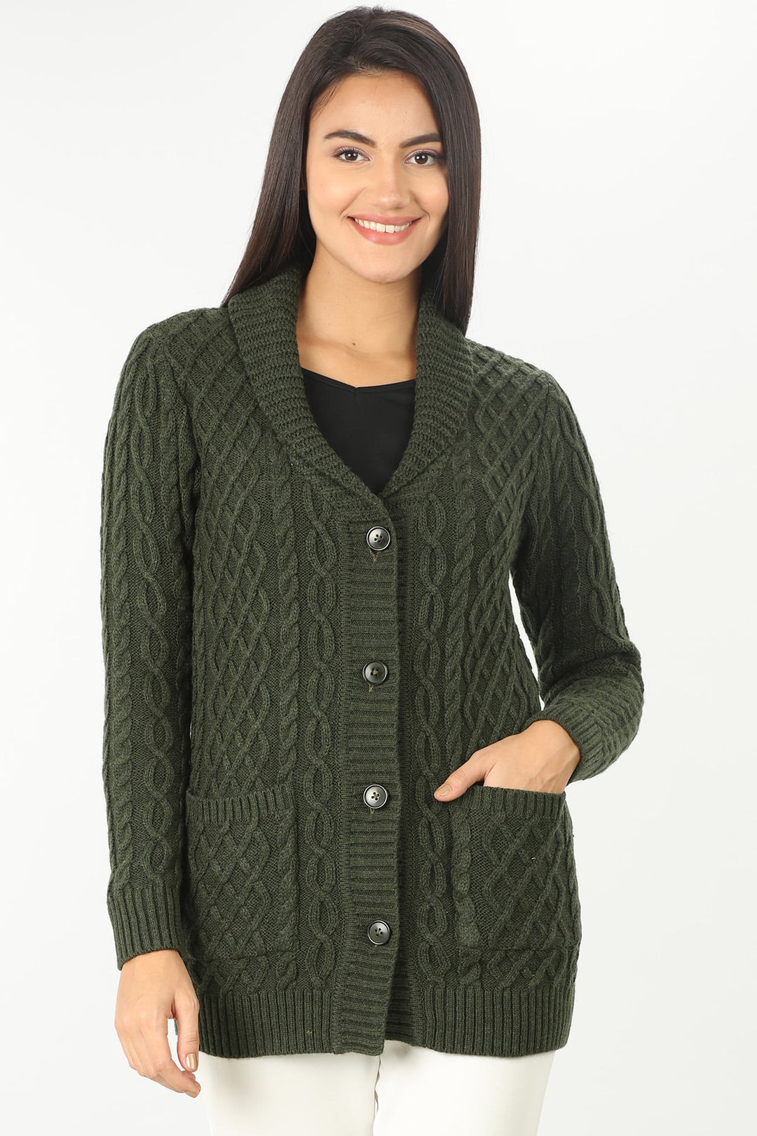 Olive Green Cable Cardigan