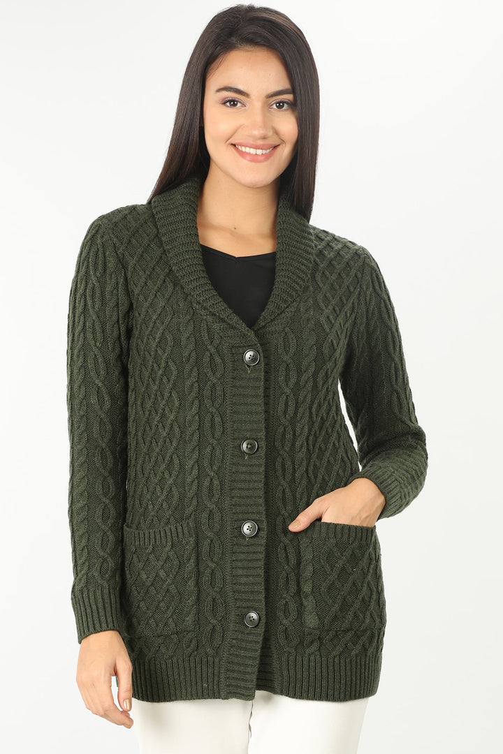 Olive Green Cable Cardigan