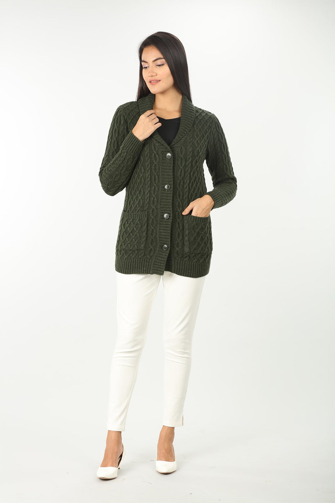 Olive Green Cable Cardigan