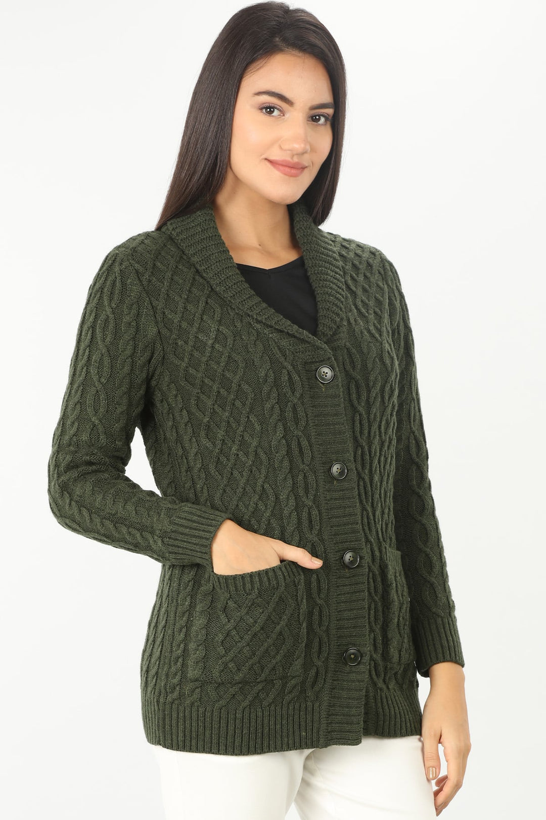 Olive Green Cable Cardigan