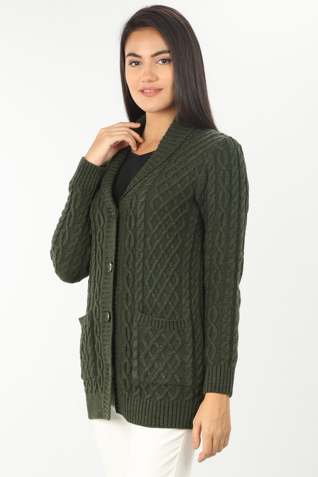 Olive Green Cable Cardigan
