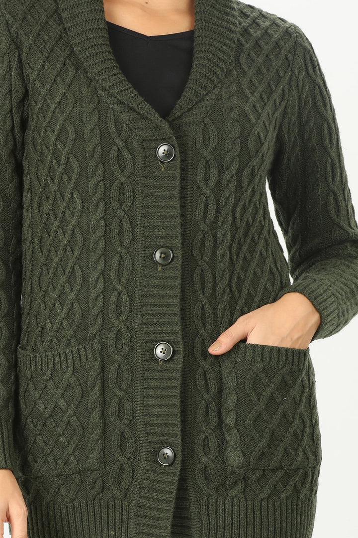 Olive Green Cable Cardigan