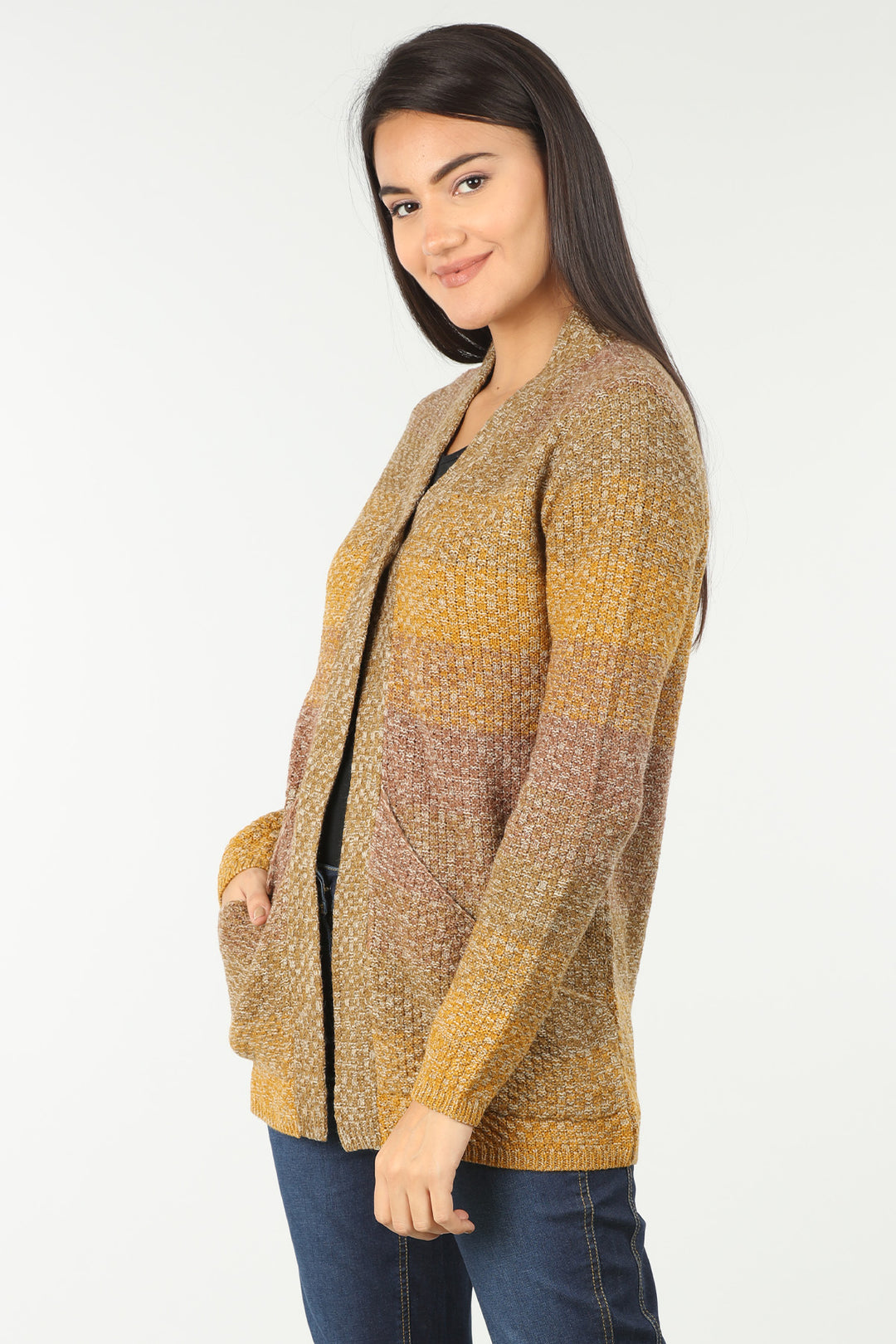 Yellow V Neck Solid Cardigan