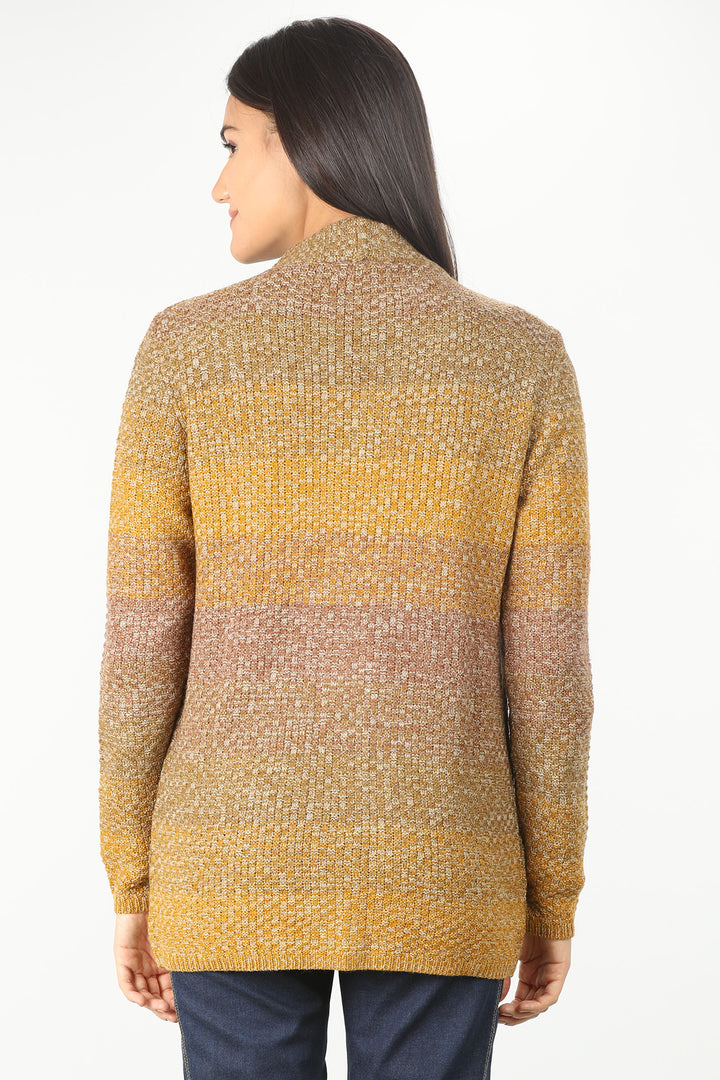 Yellow V Neck Solid Cardigan