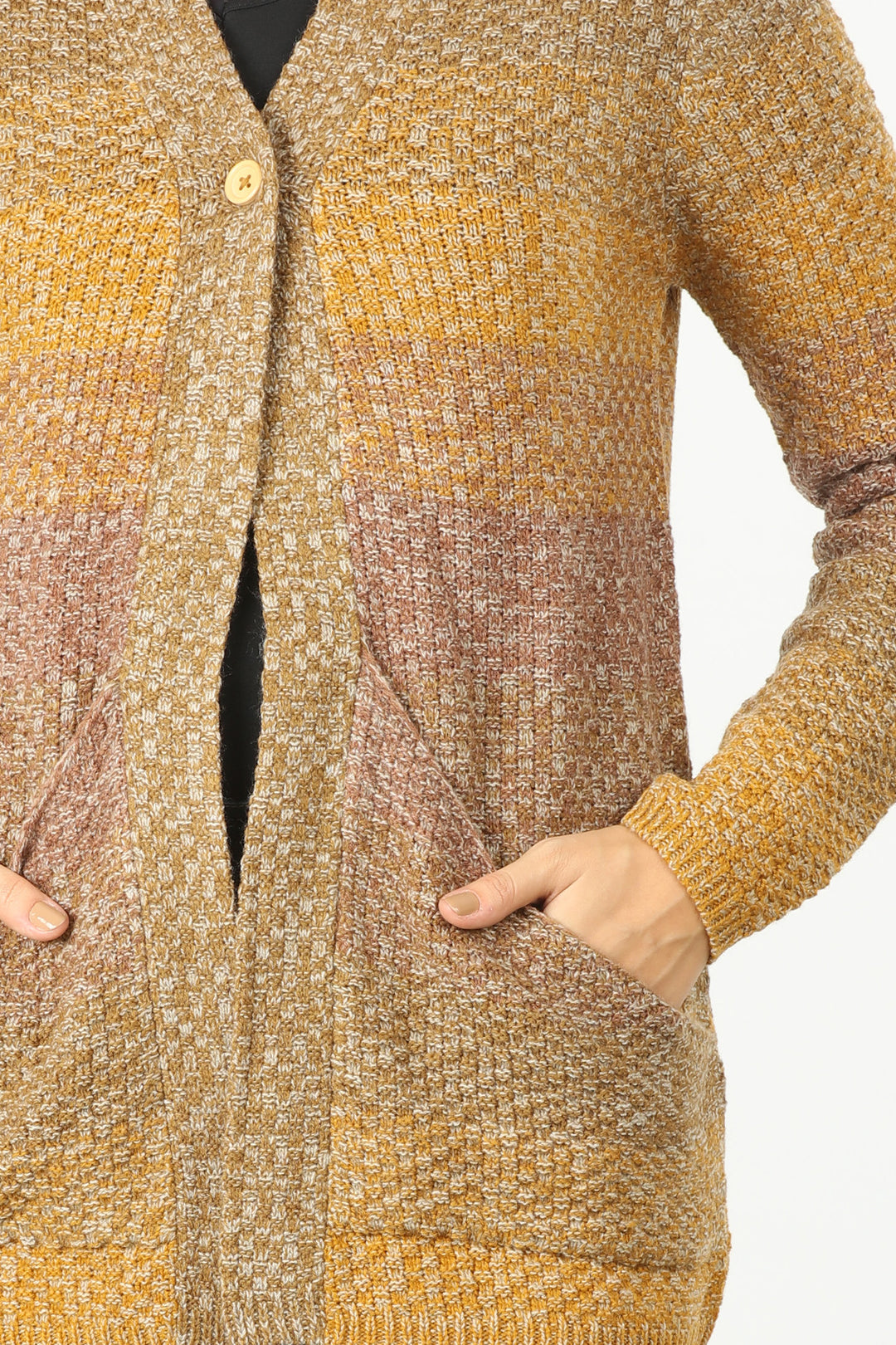 Yellow V Neck Solid Cardigan