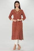 Dark Red Elegance Rayon Embroidered Kurti