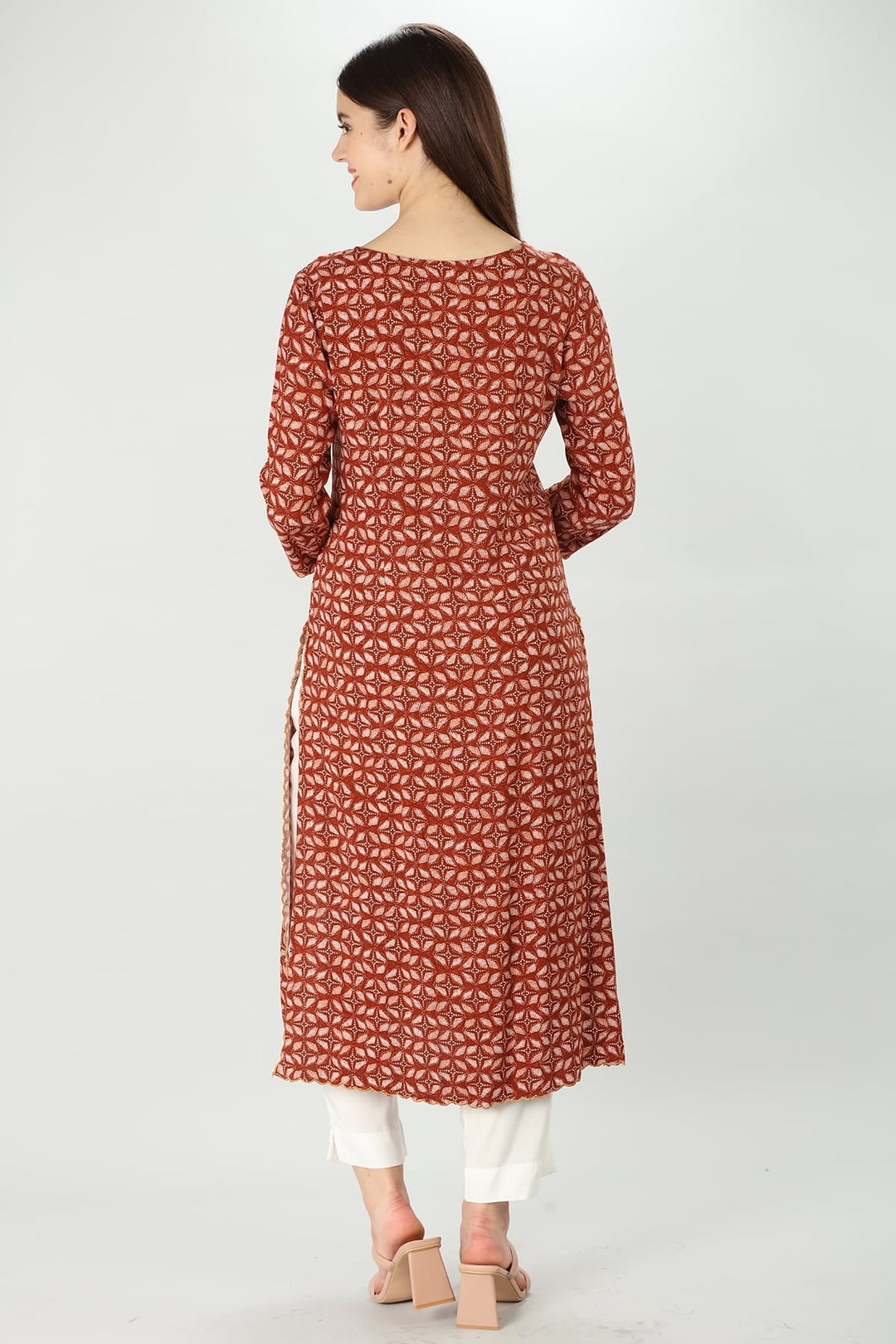 Dark Red Elegance Rayon Embroidered Kurti