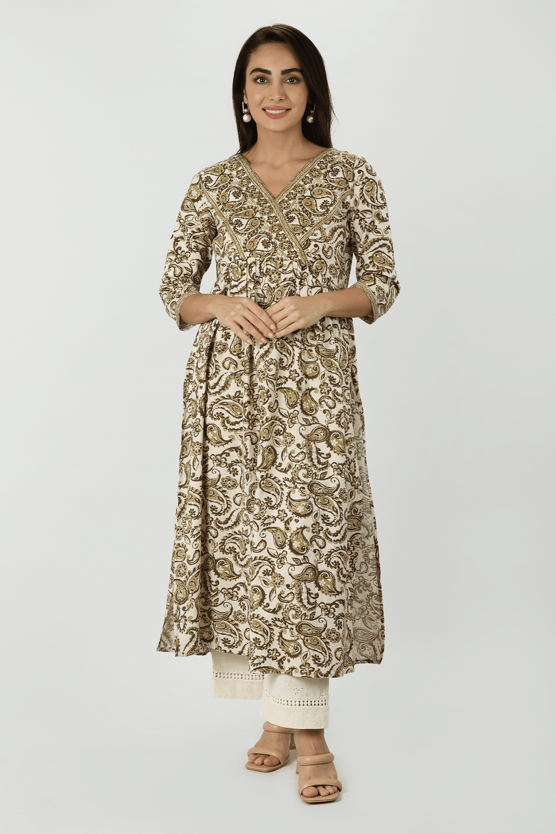 Olive Green Paisley Printed Kurti