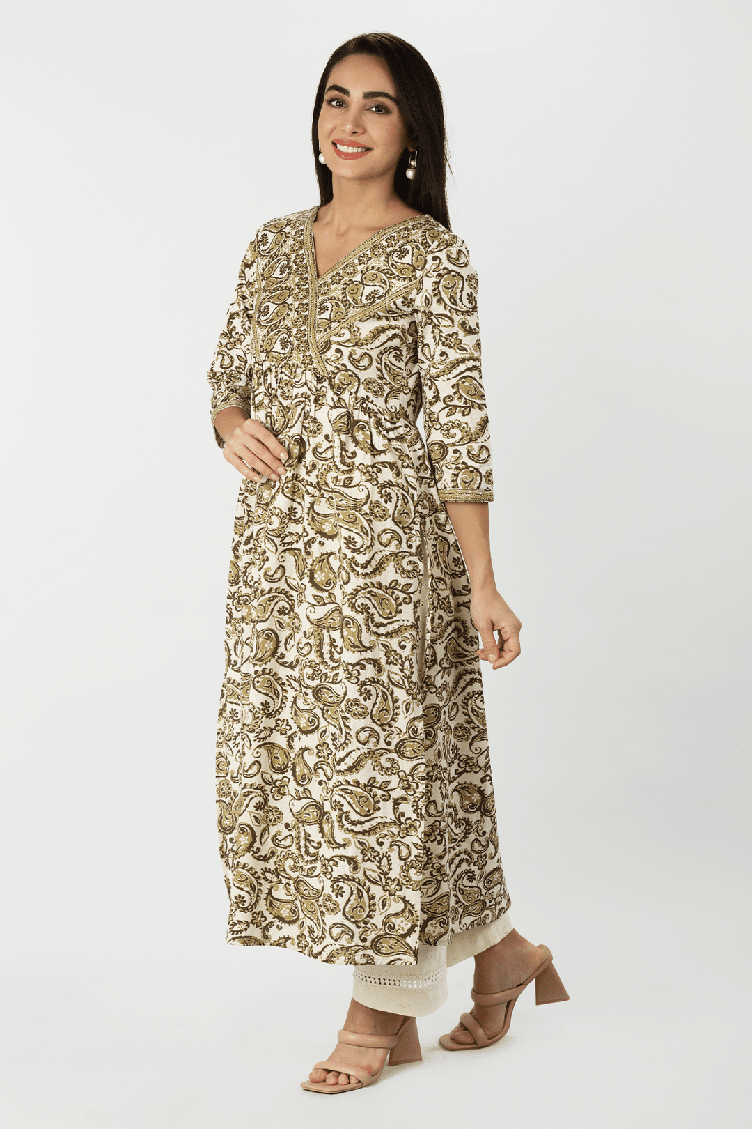 Olive Green Paisley Printed Kurti
