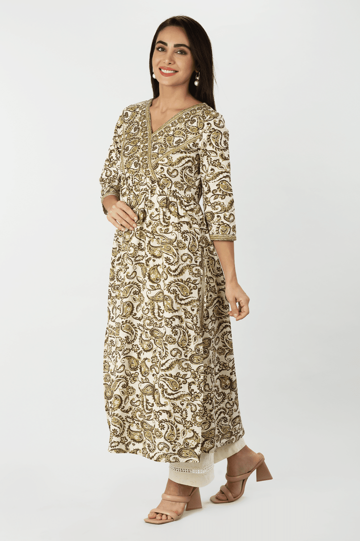 Olive Green Paisley Printed Kurti