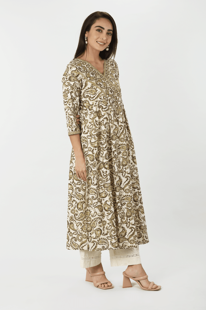 Olive Green Paisley Printed Kurti