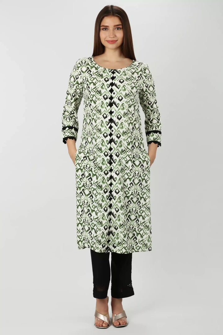 Rayon Radiance Green Printed Kurti