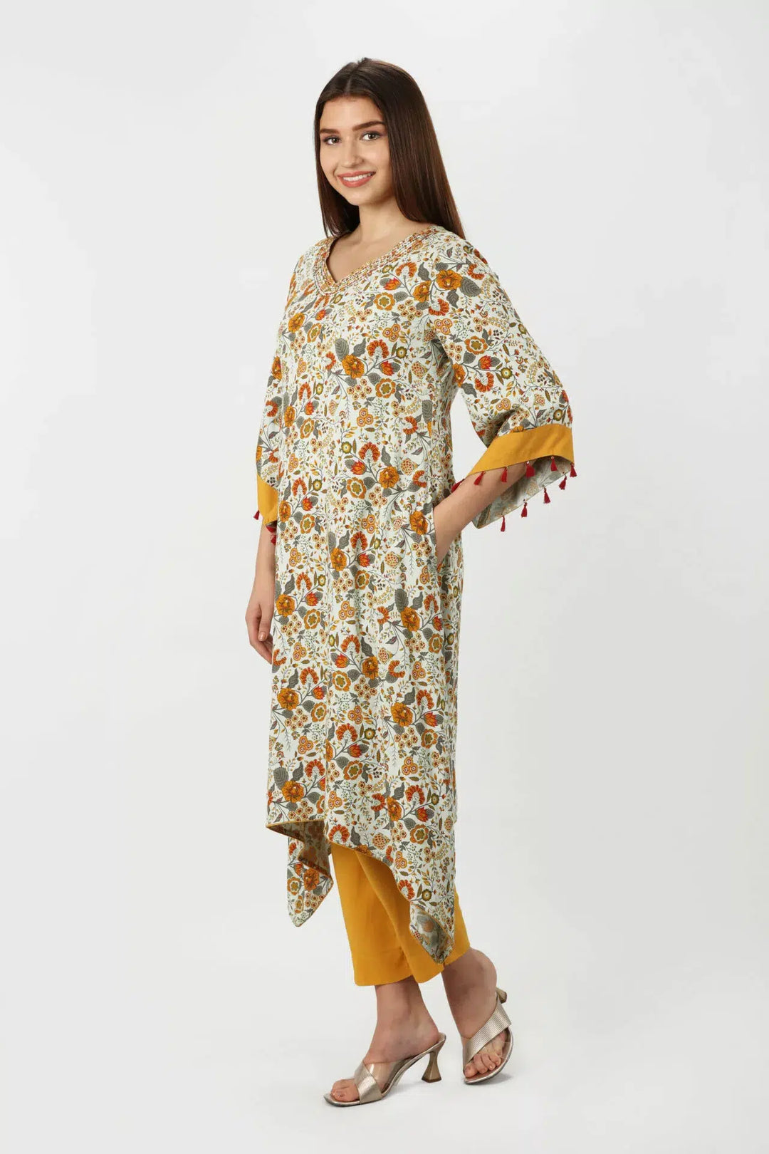 Olive Green Kurti with Flared Sleeves