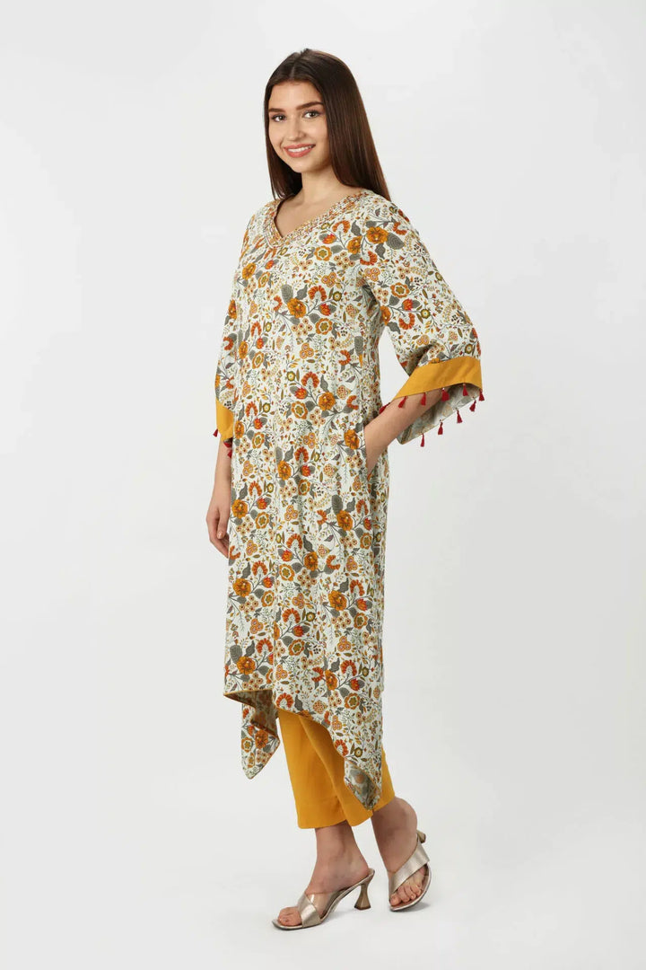 Olive Green Kurti with Flared Sleeves