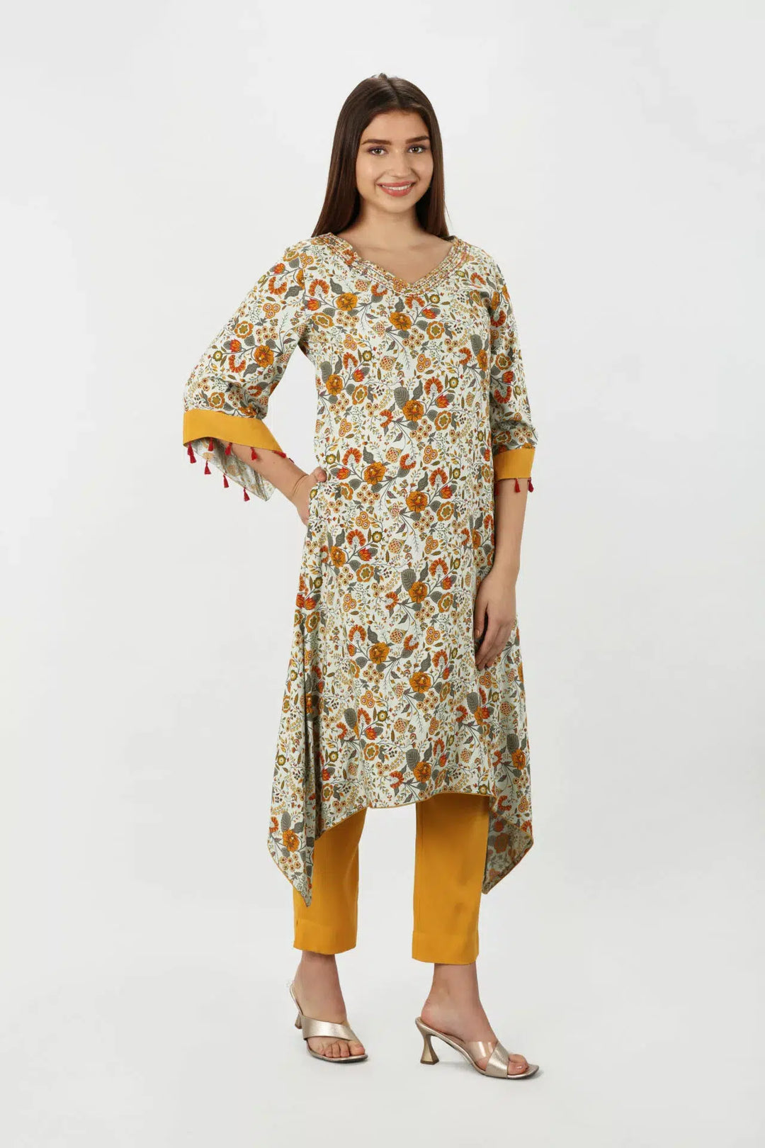 Olive Green Kurti with Flared Sleeves