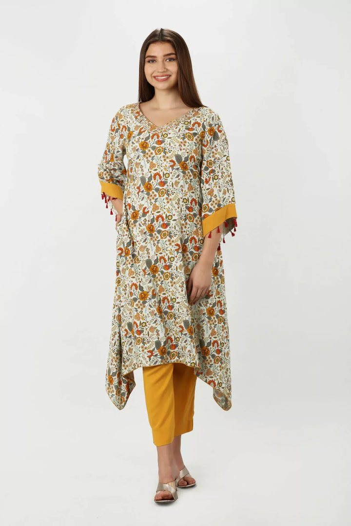 Olive Green Kurti with Flared Sleeves