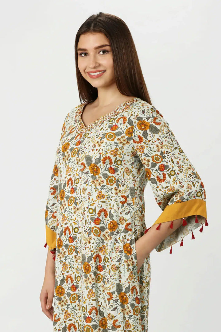 Olive Green Kurti with Flared Sleeves