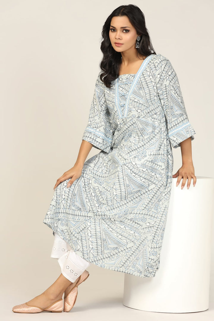 Light Grey Rayon Dobby Handwork A-Line Kurti