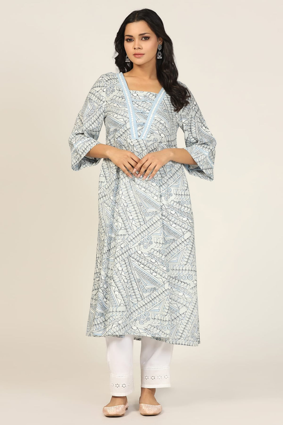 Light Grey Rayon Dobby Handwork A-Line Kurti