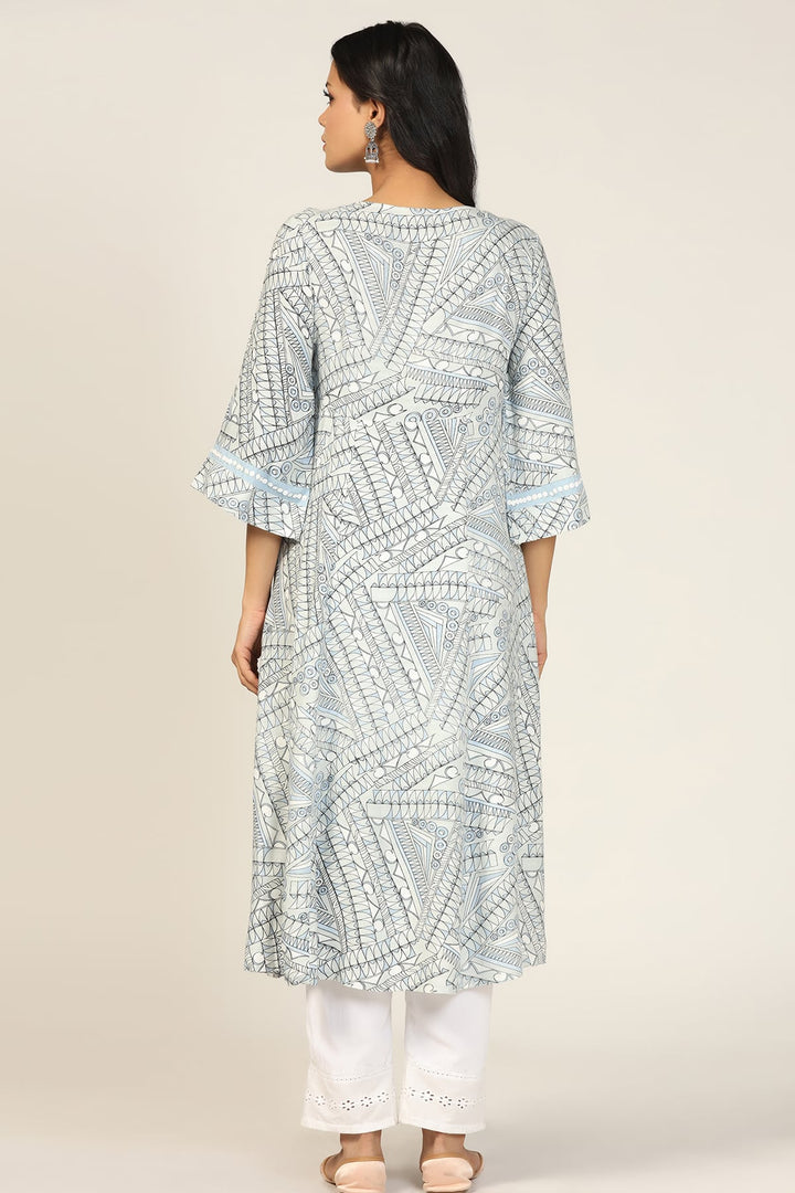 Light Grey Rayon Dobby Handwork A-Line Kurti