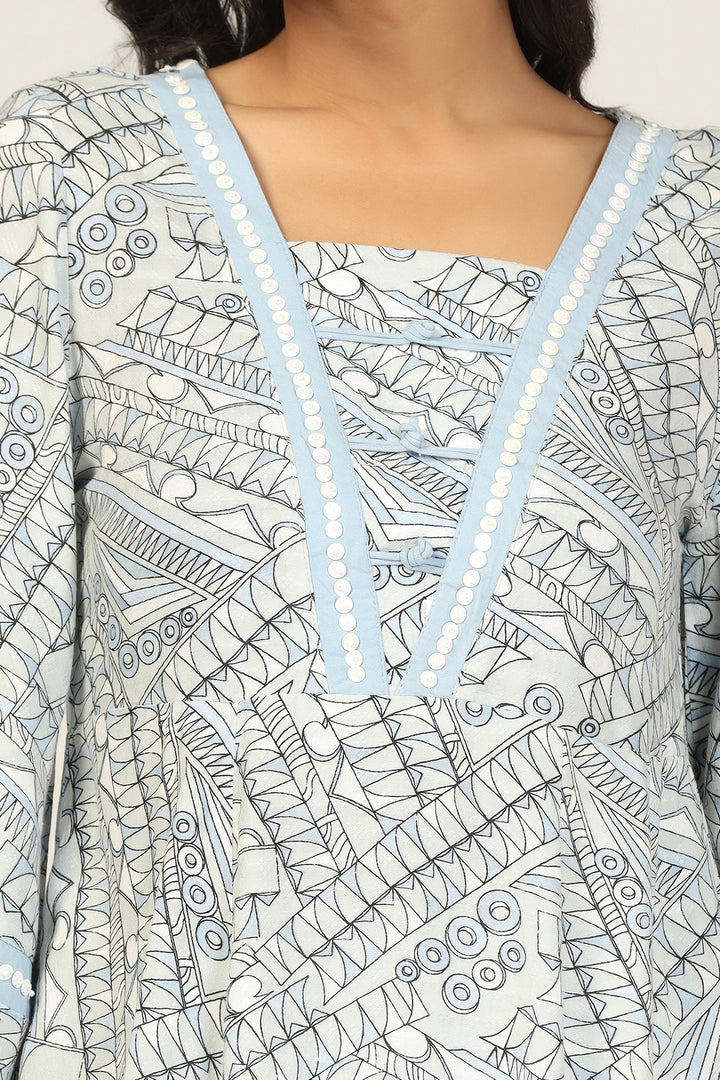 Light Grey Rayon Dobby Handwork A-Line Kurti