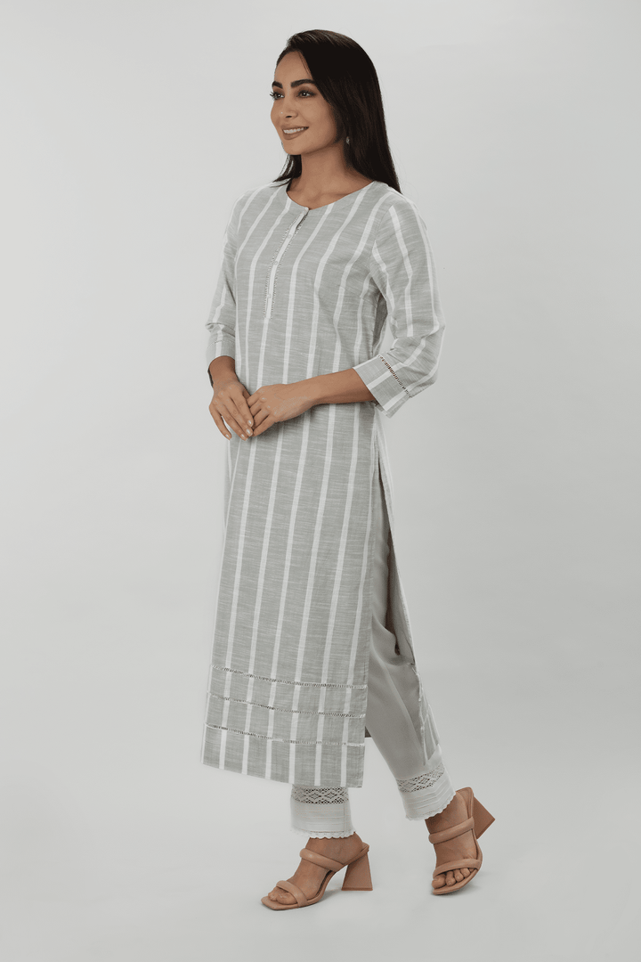 Light Grey Striped Kurti