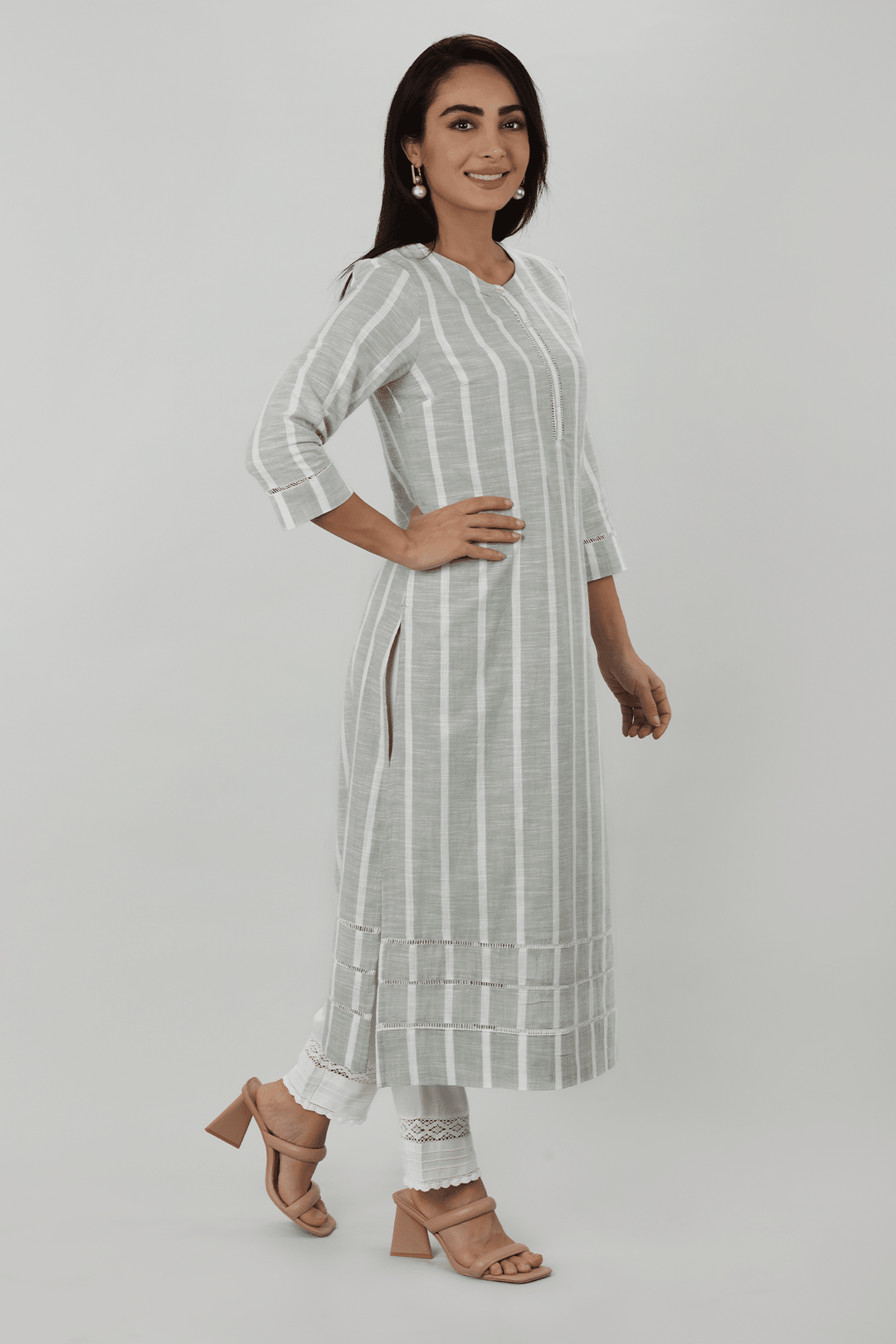Light Grey Striped Kurti