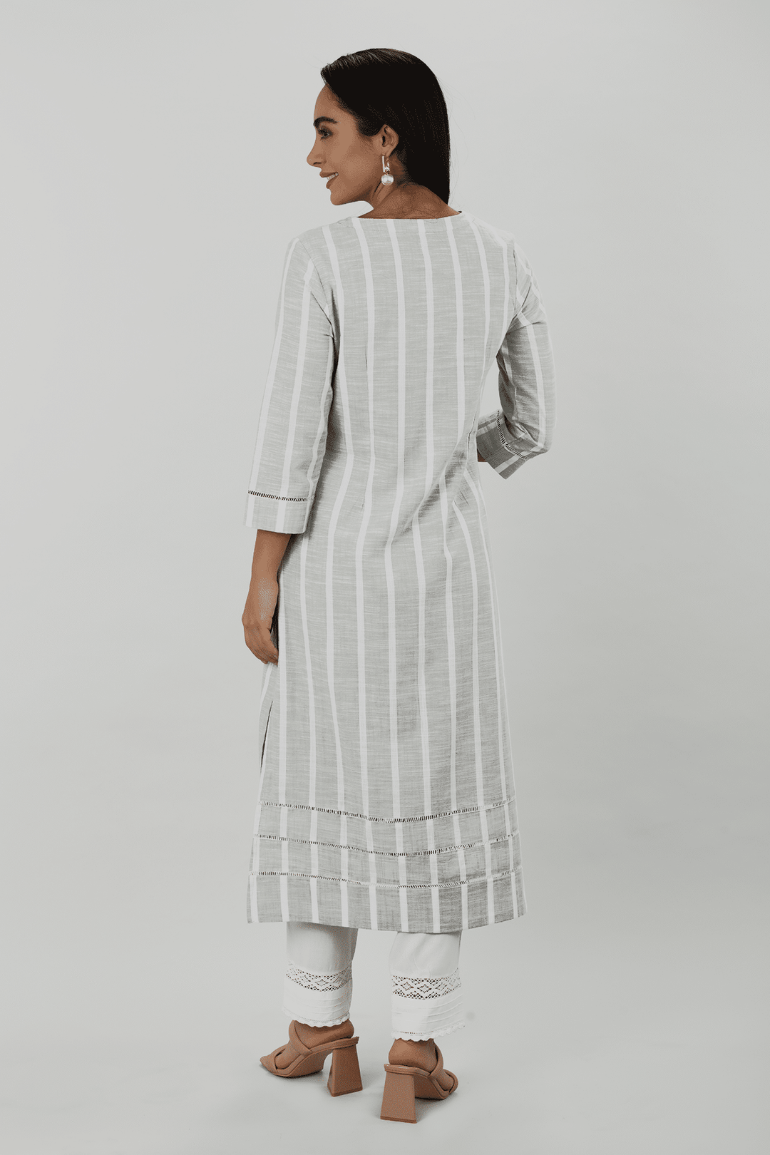 Light Grey Striped Kurti