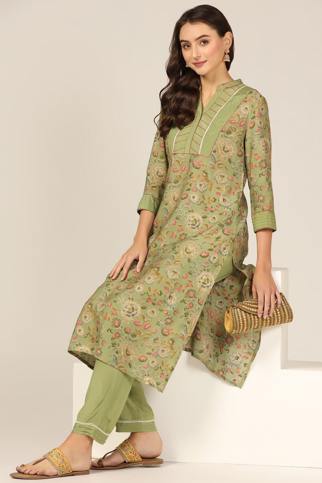 Green Pintuck Modal Kurti