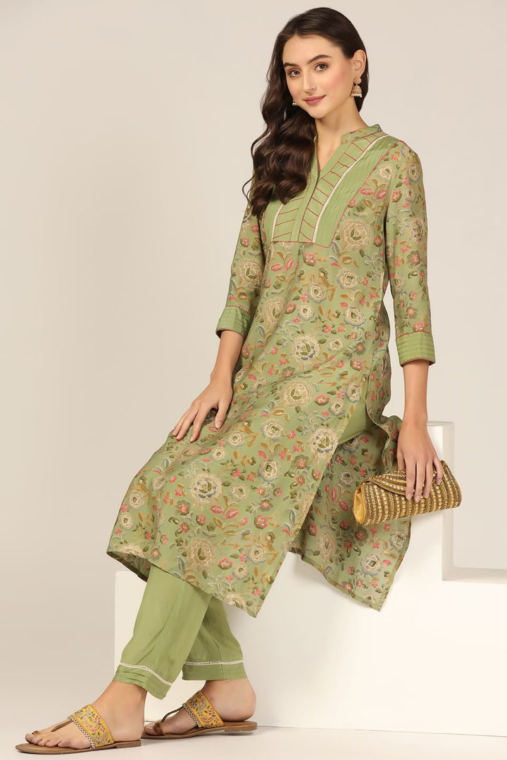 Green Pintuck Modal Kurti