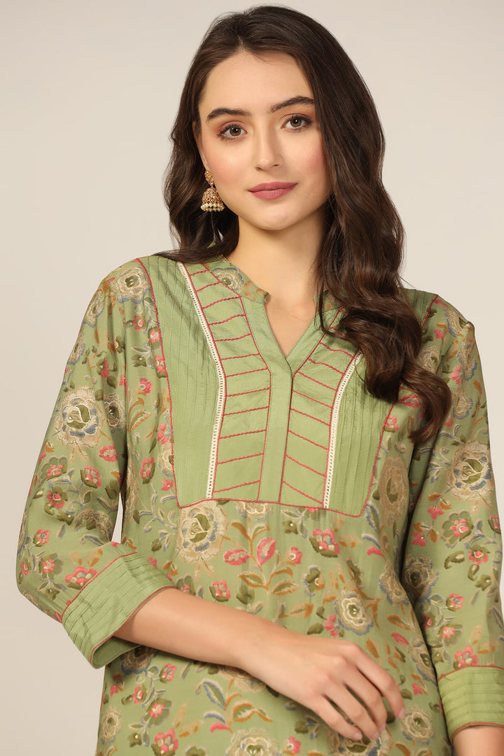 Green Pintuck Modal Kurti
