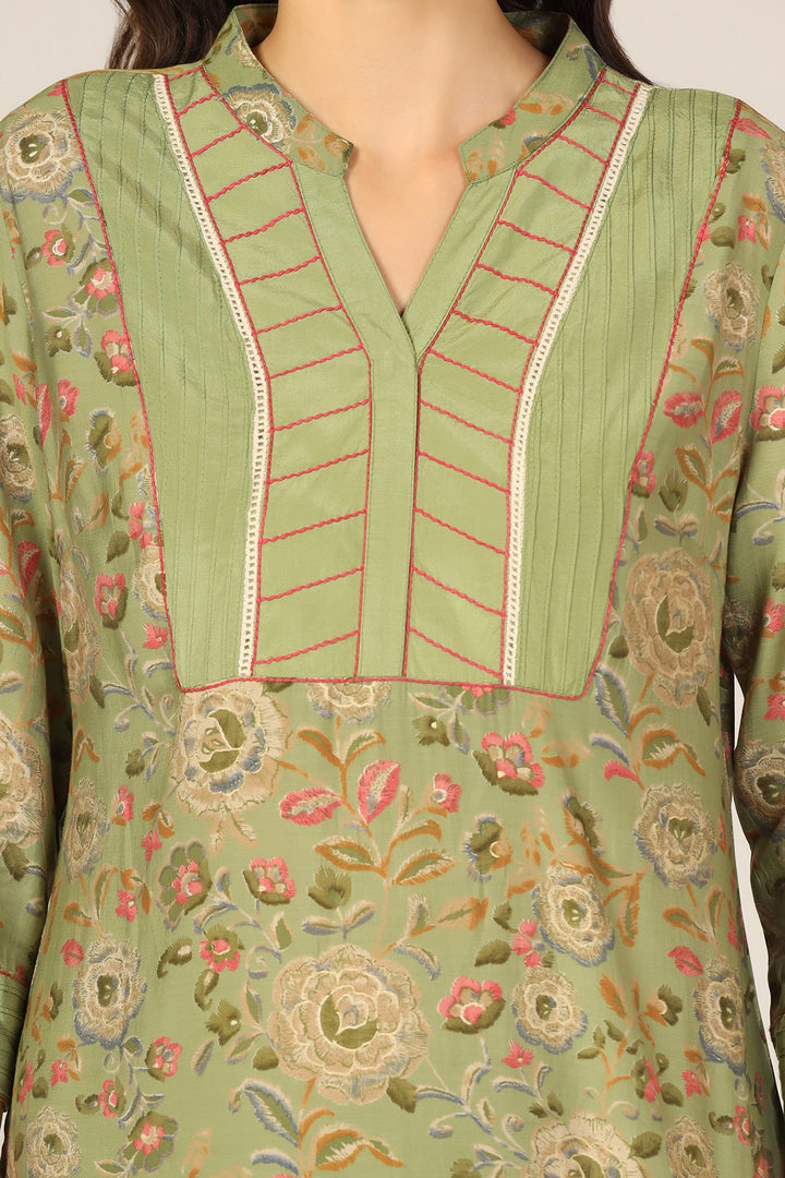 Green Pintuck Modal Kurti