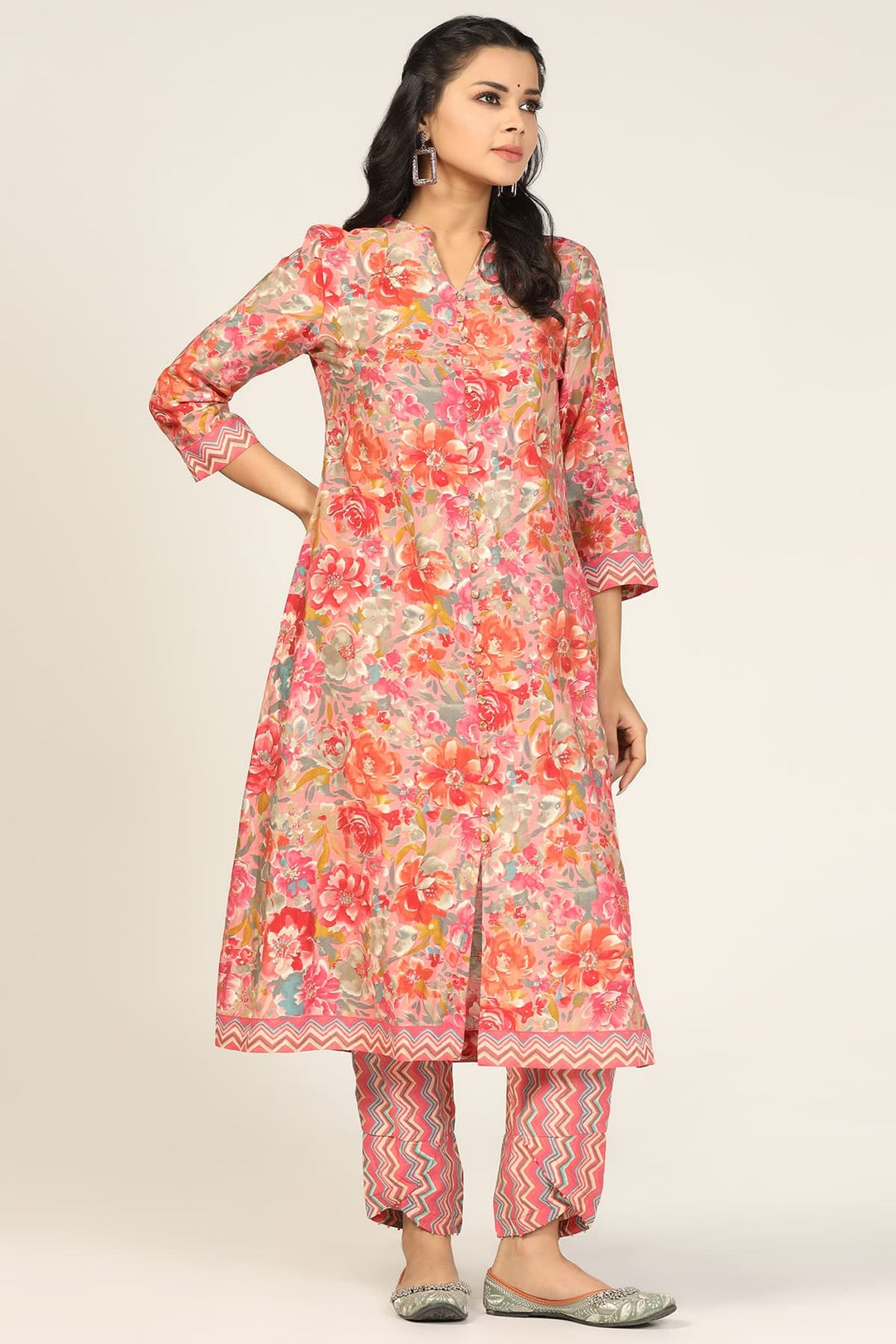 Pink Fusion Mandarin Kurti