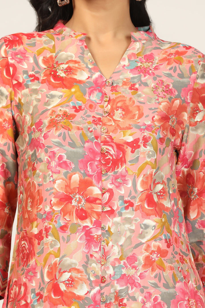 Pink Fusion Mandarin Kurti