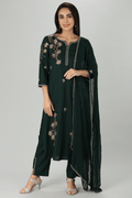 Green Rayon Embroidered Straight Cut Kurti