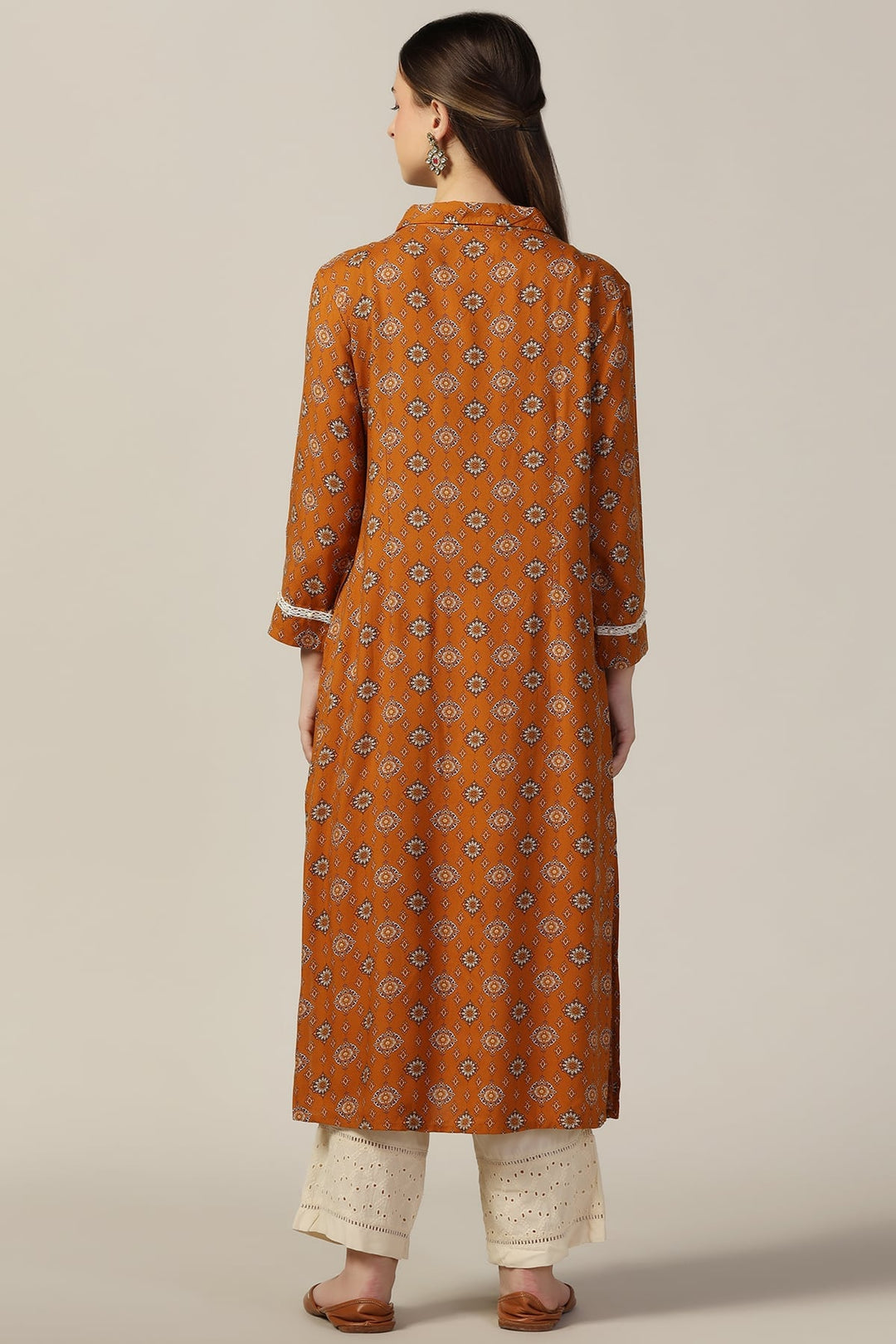 Mustard Printed Rayon Kurti